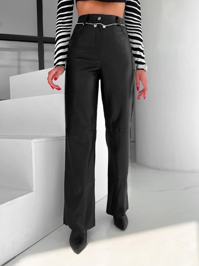 Siyah Şardonlu Leather Pantolon