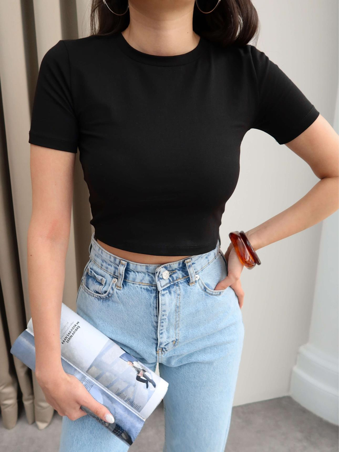 Siyah Streç Crop Tshirt