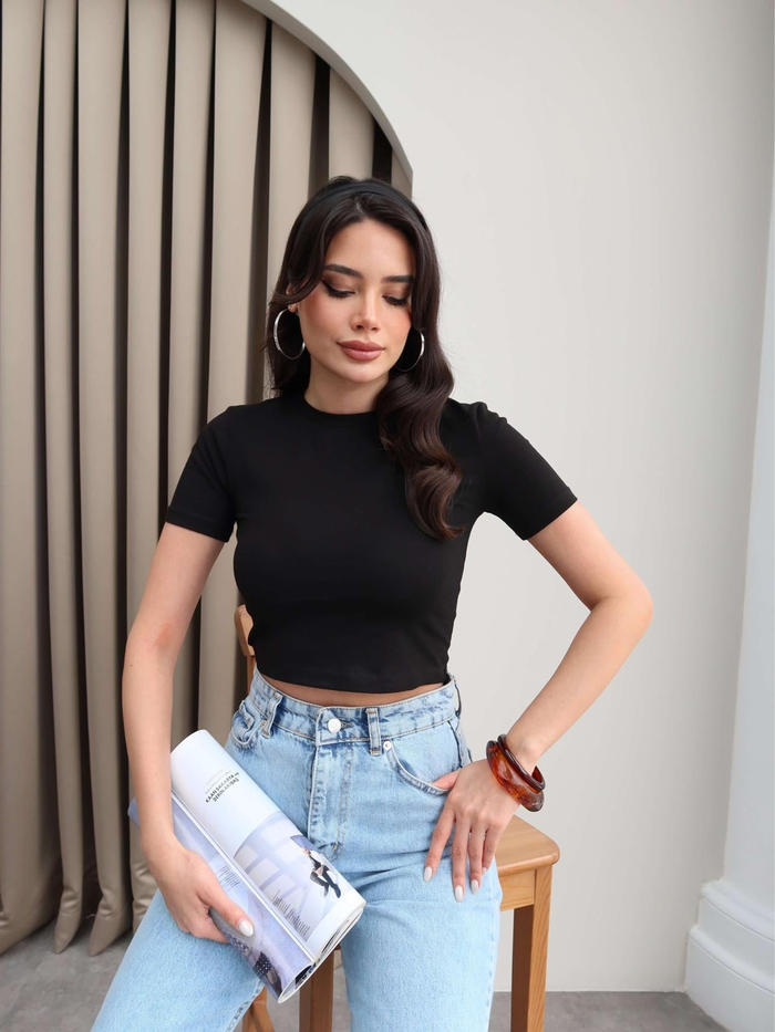 Siyah Streç Crop Tshirt