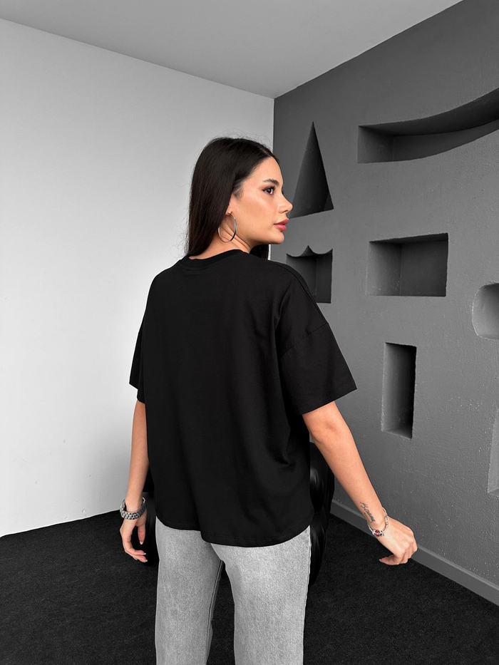 Siyah Sunday Baskılı Tshirt