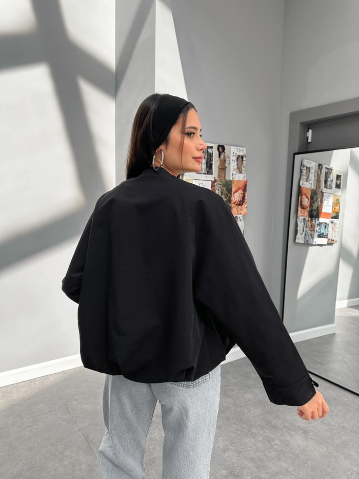 Siyah Tencel Bomber Ceket