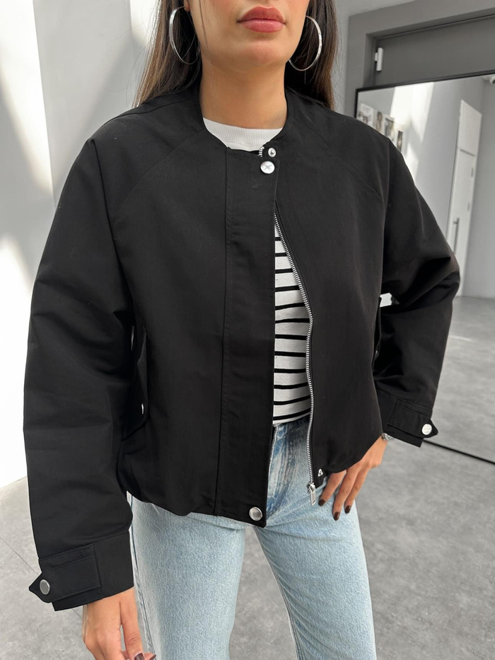 Siyah Tencel Bomber Ceket