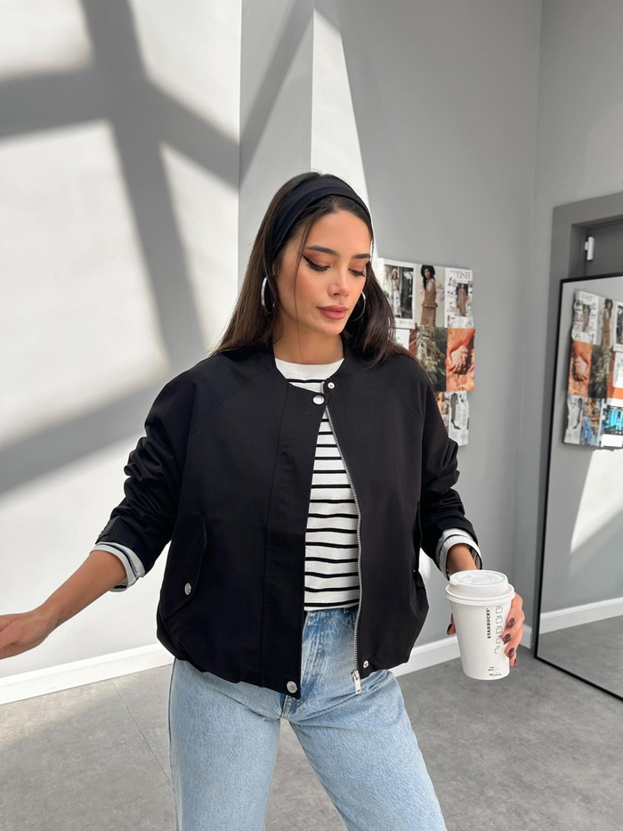 Siyah Tencel Bomber Ceket