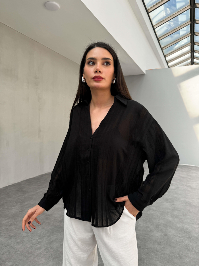 Siyah Transparan Oversize Gömlek
