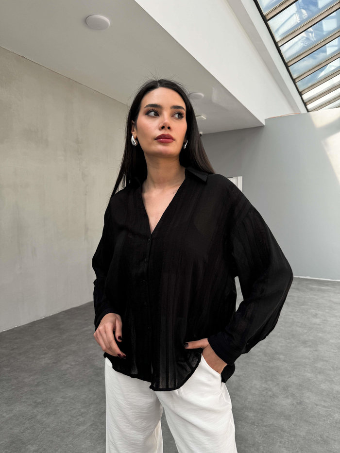 Siyah Transparan Oversize Gömlek