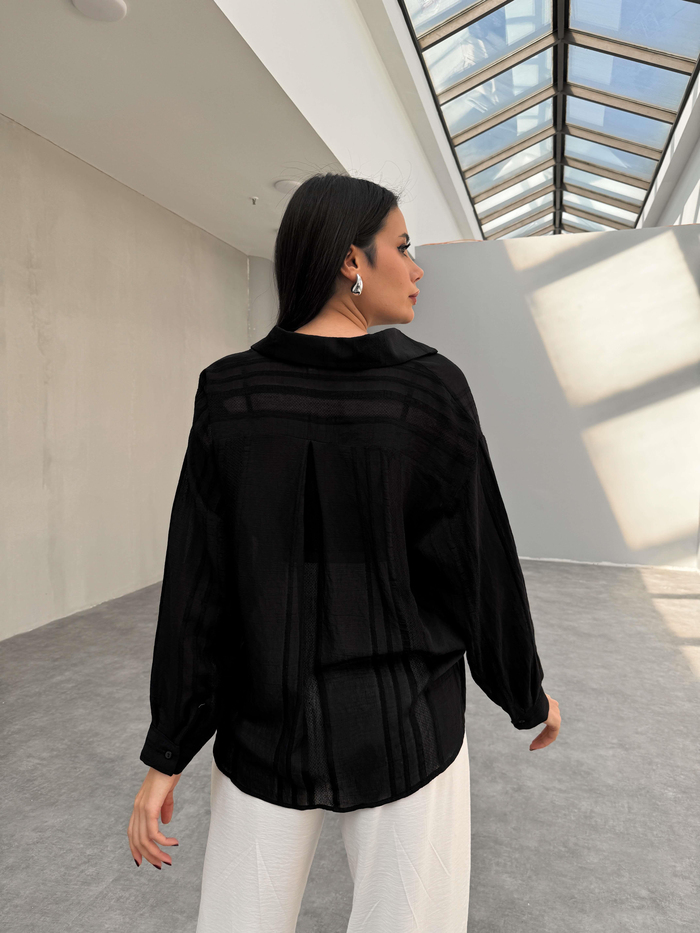 Siyah Transparan Oversize Gömlek