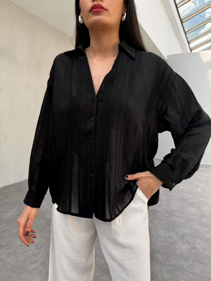 Siyah Transparan Oversize Gömlek