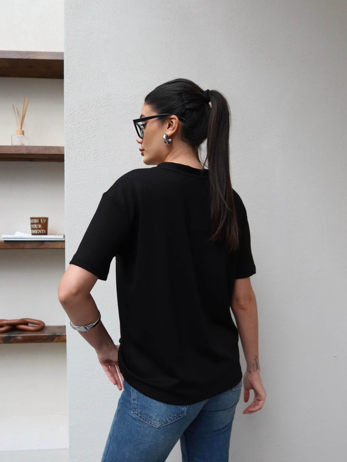 Siyah V Yaka Düz Orj Tshirt