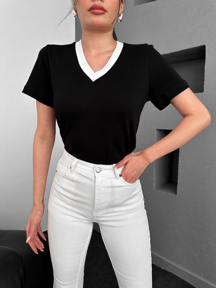 Siyah V Yaka Orj Tshirt