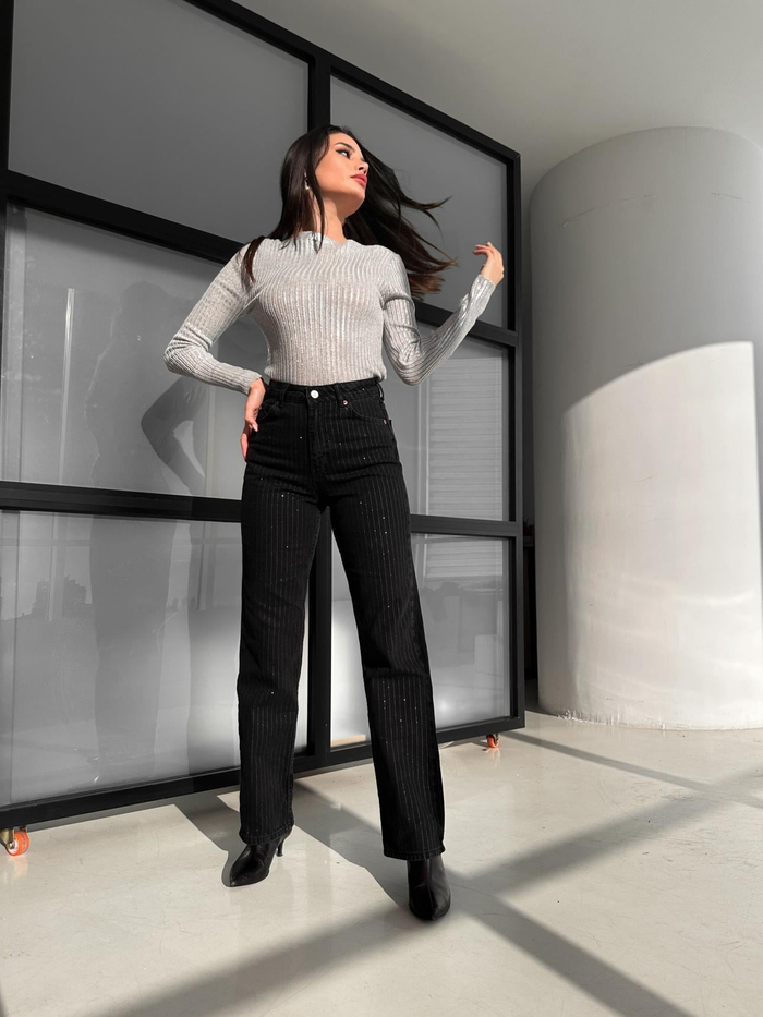 Siyah Wide-Leg Orj Denım