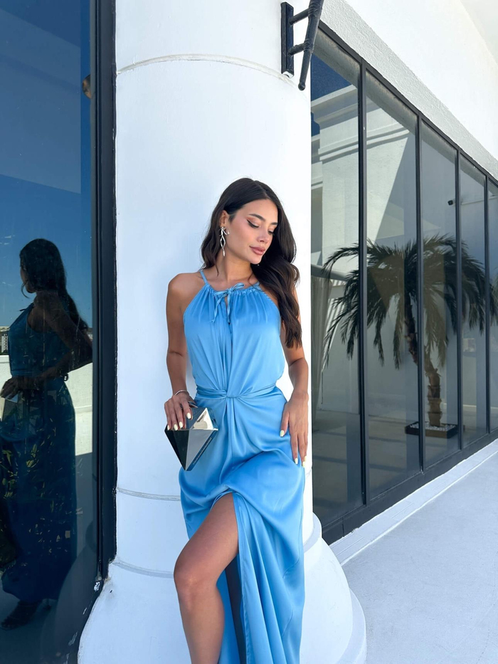 Skyblue Belden Bağlamalı Elbise