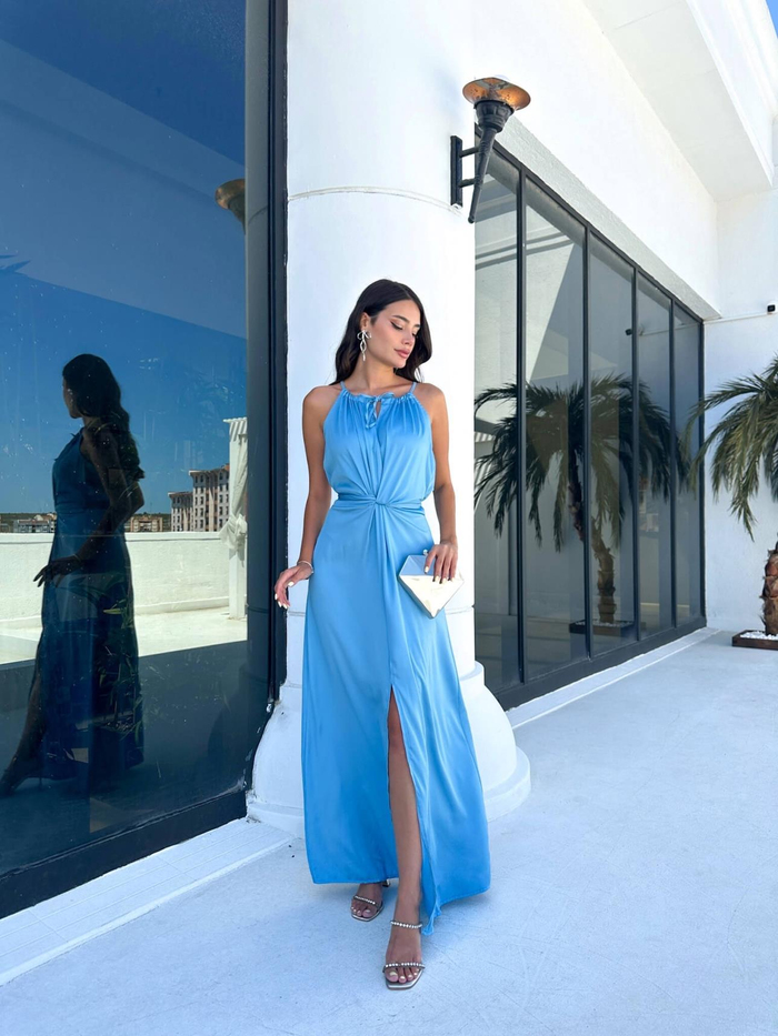 Skyblue Belden Bağlamalı Elbise