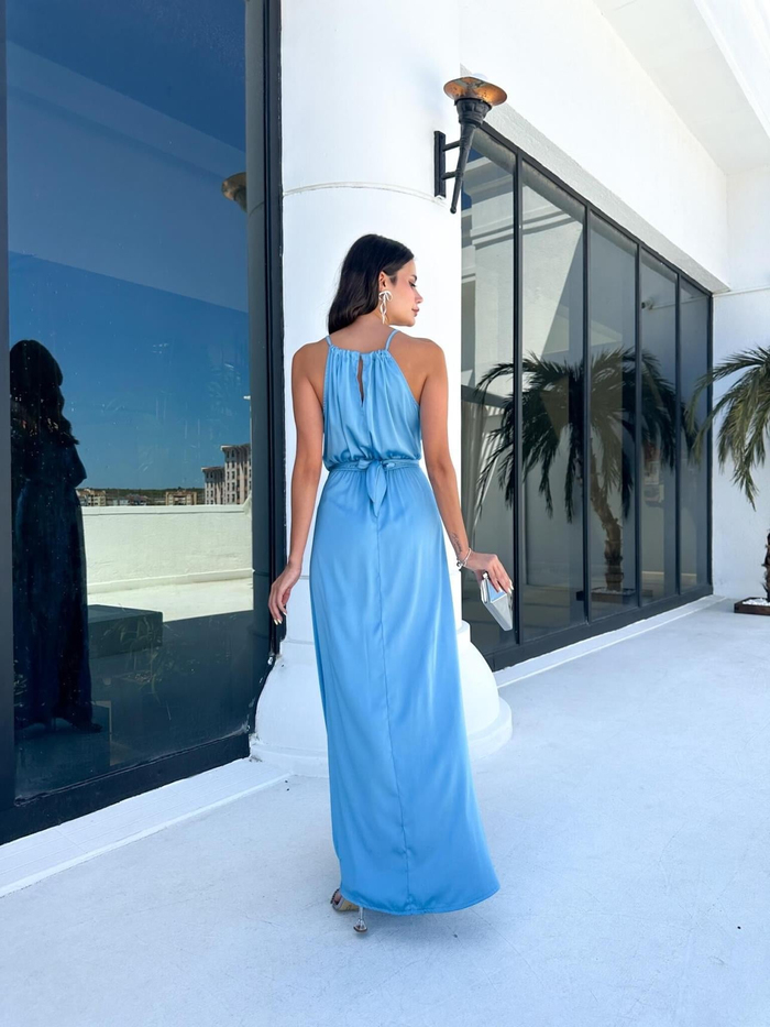 Skyblue Belden Bağlamalı Elbise
