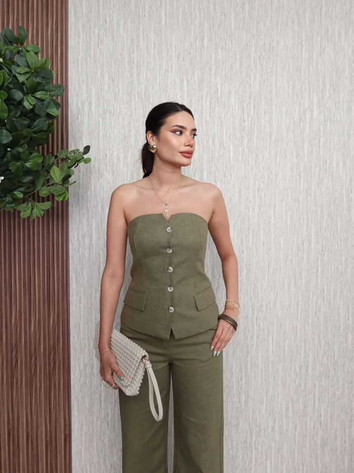 Straples Keten Pantolon Takım