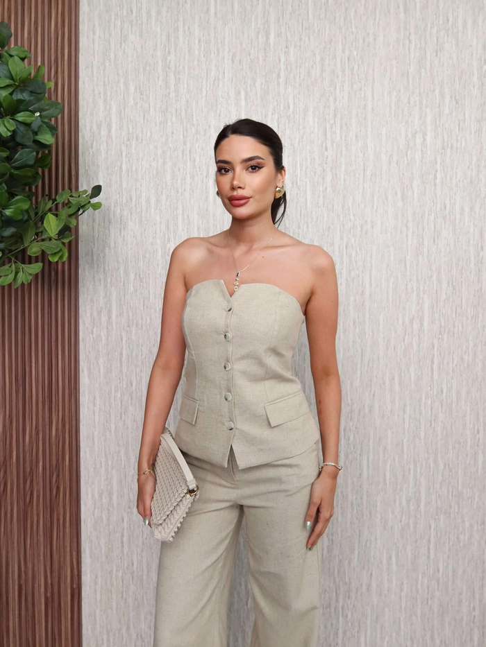 Straples Keten Pantolon Takım