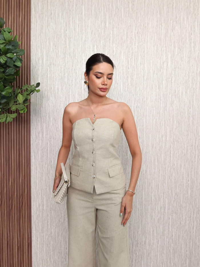Straples Keten Pantolon Takım