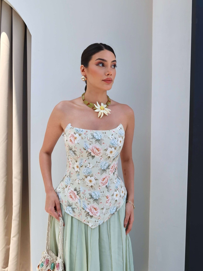 Straplez Çiçek Desenli Korse