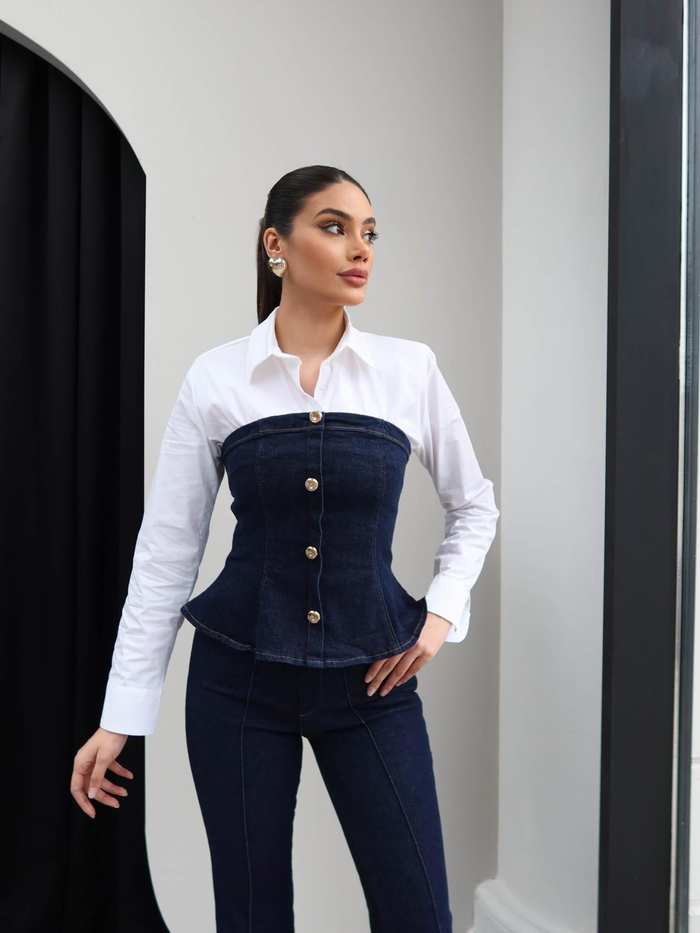 Straplez Denim İkili Takım