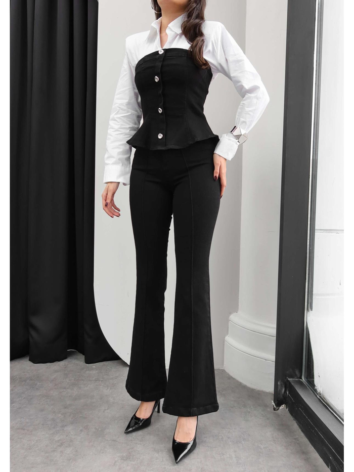 Straplez Denim İkili Takım