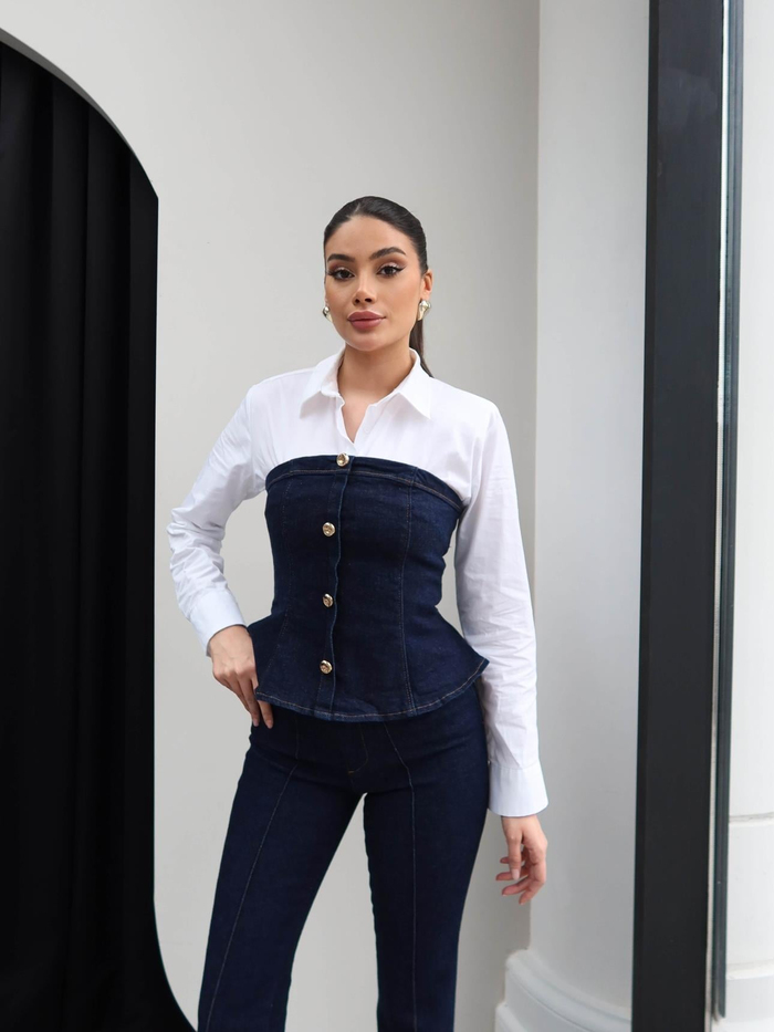 Straplez Denim İkili Takım