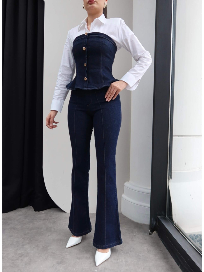 Straplez Denim İkili Takım