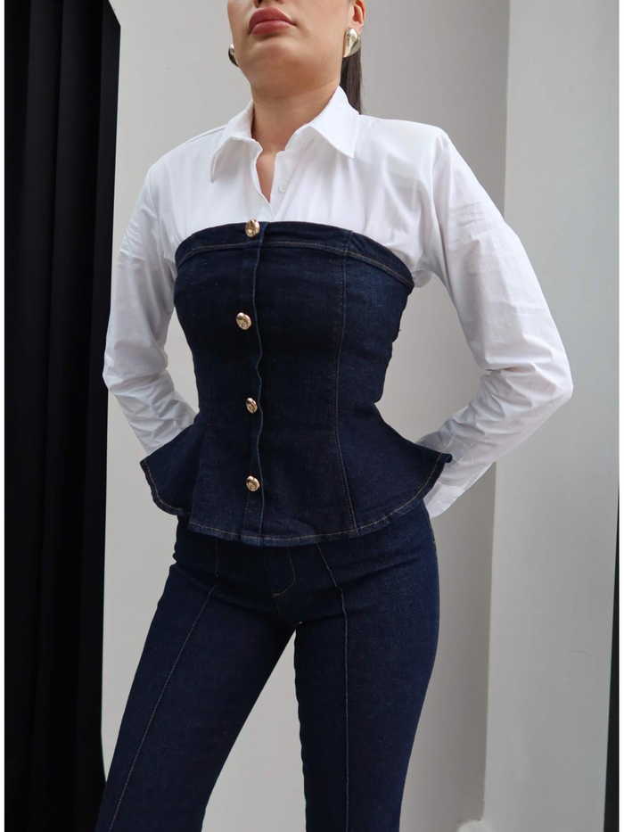 Straplez Denim İkili Takım