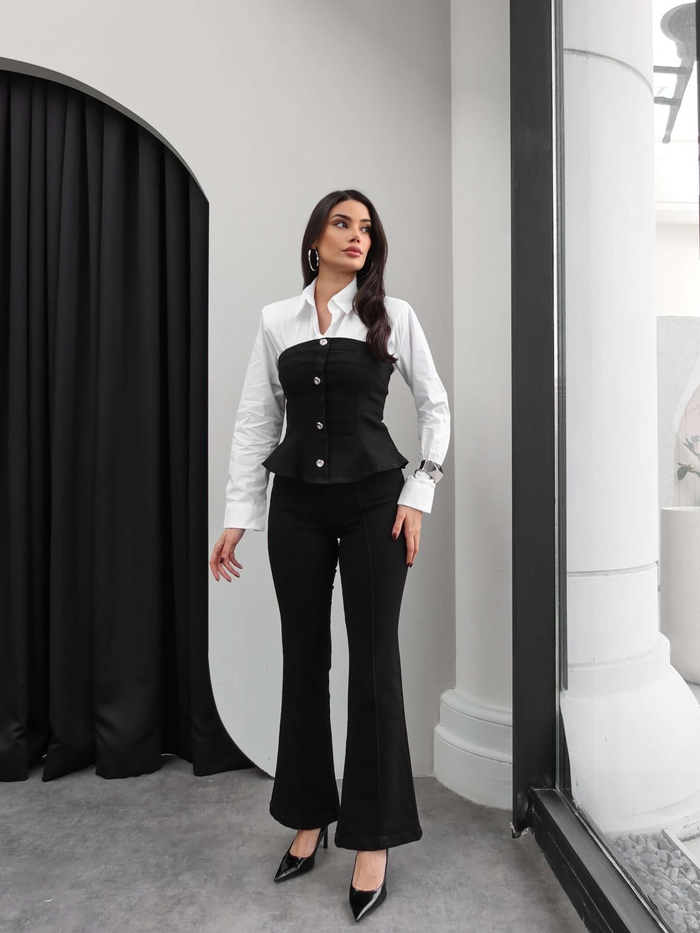 Straplez Denim İkili Takım
