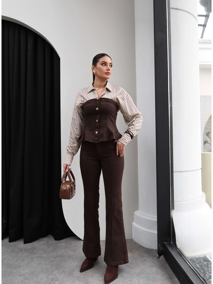 Straplez Denim İkili Takım