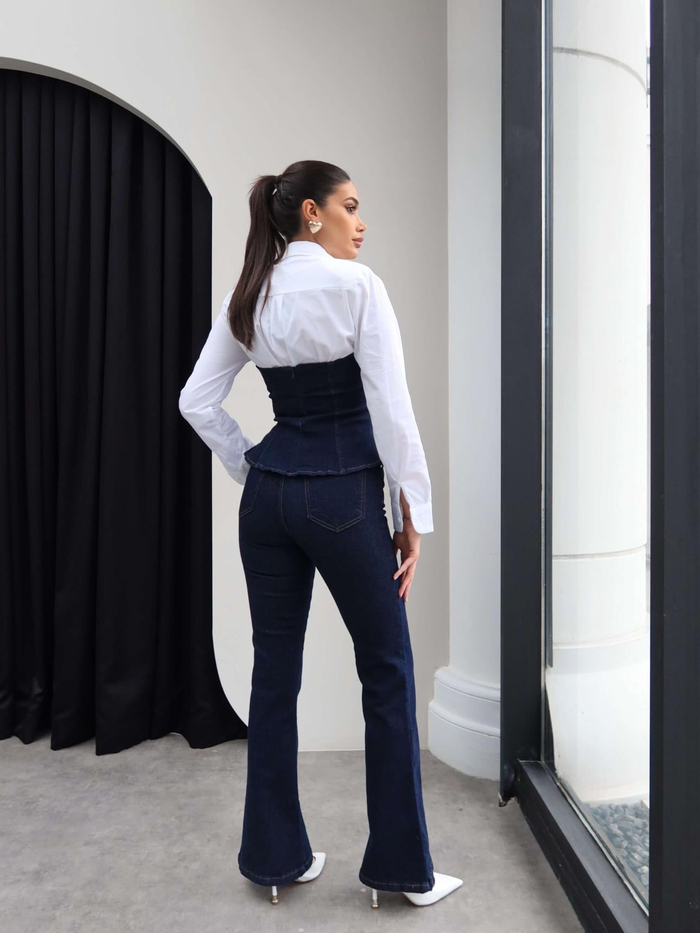 Straplez Denim İkili Takım