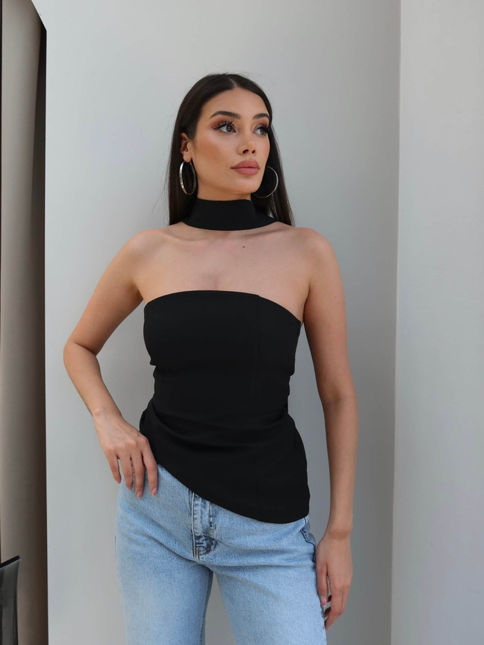 Straplez Fularlı Bluz