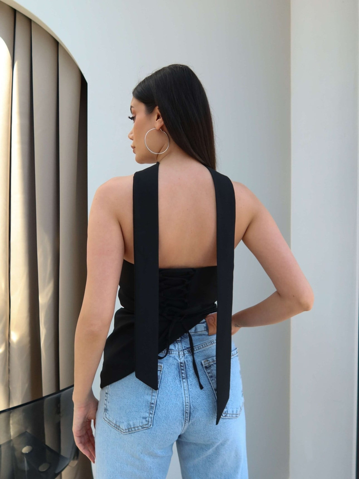 Straplez Fularlı Bluz