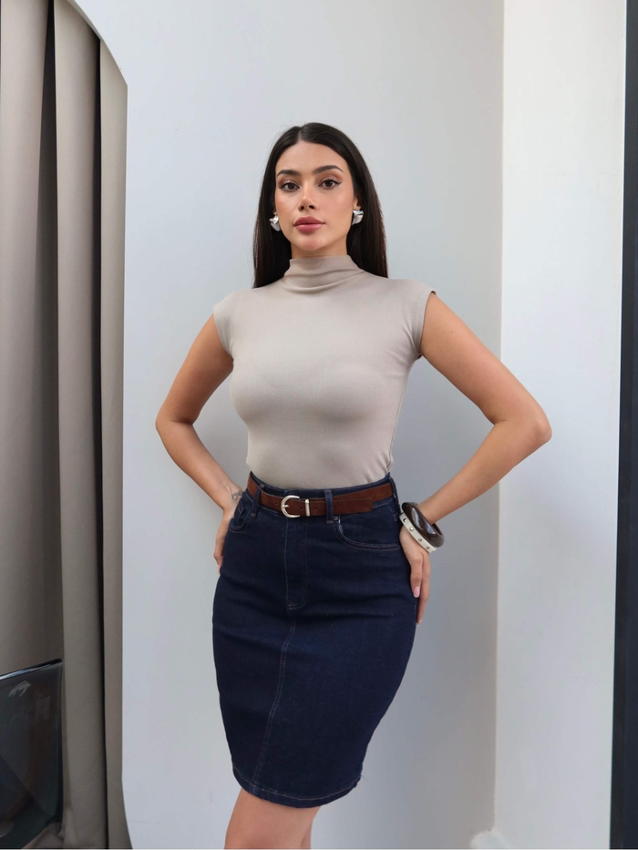 Süet Kemerli Denim Etek