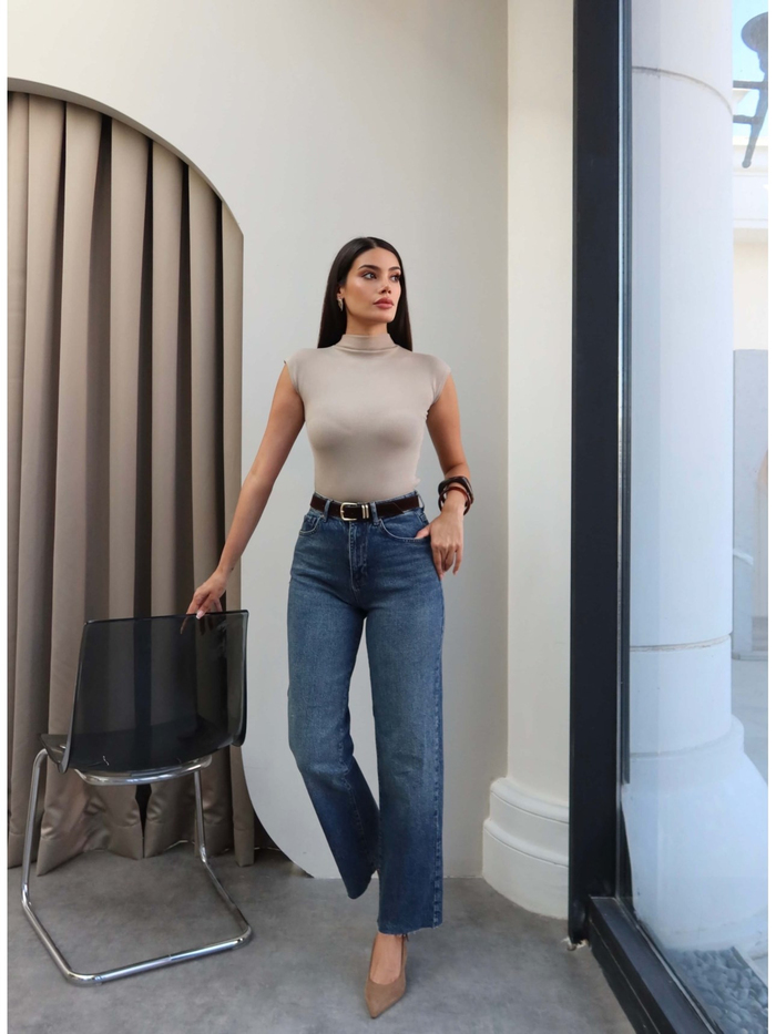 Süet Kemerli Paça Kesik Orj Jean