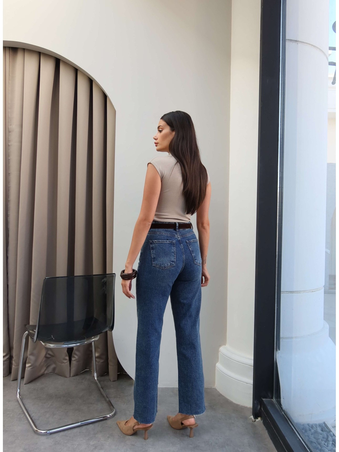 Süet Kemerli Paça Kesik Orj Jean
