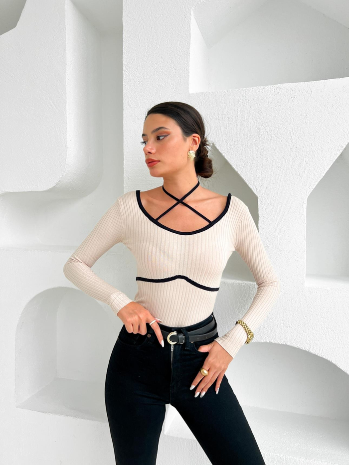 Sütlü Kahve Fitilli Body Triko