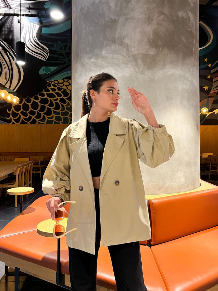 Sütlü Kahve Oversize Kısa Trench