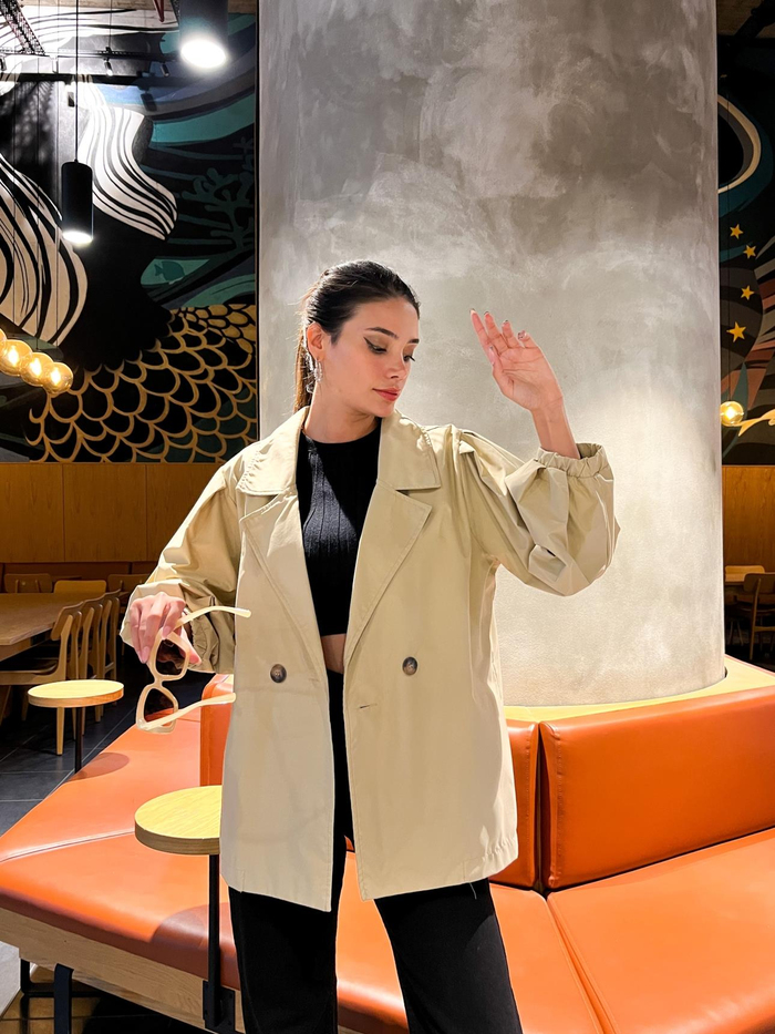 Sütlü Kahve Oversize Kısa Trench