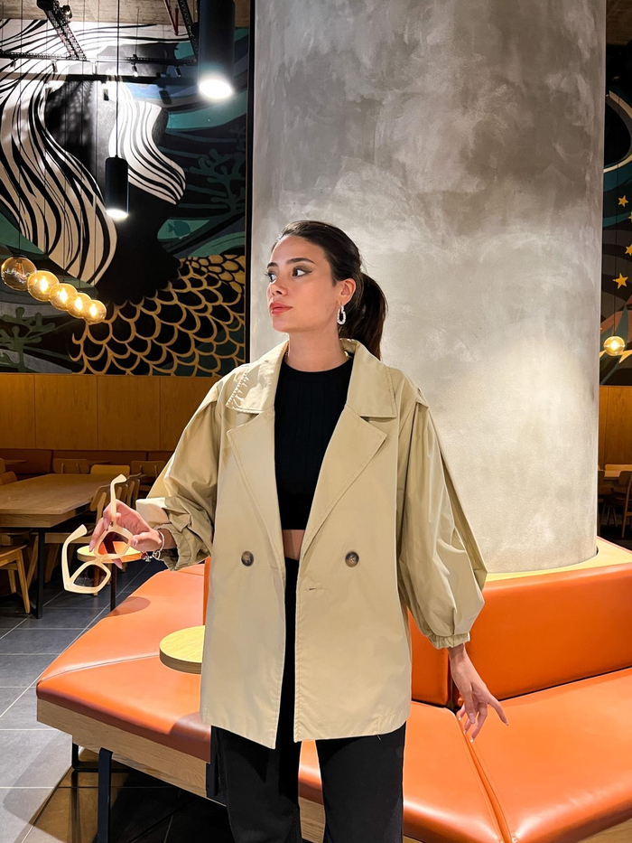 Sütlü Kahve Oversize Kısa Trench