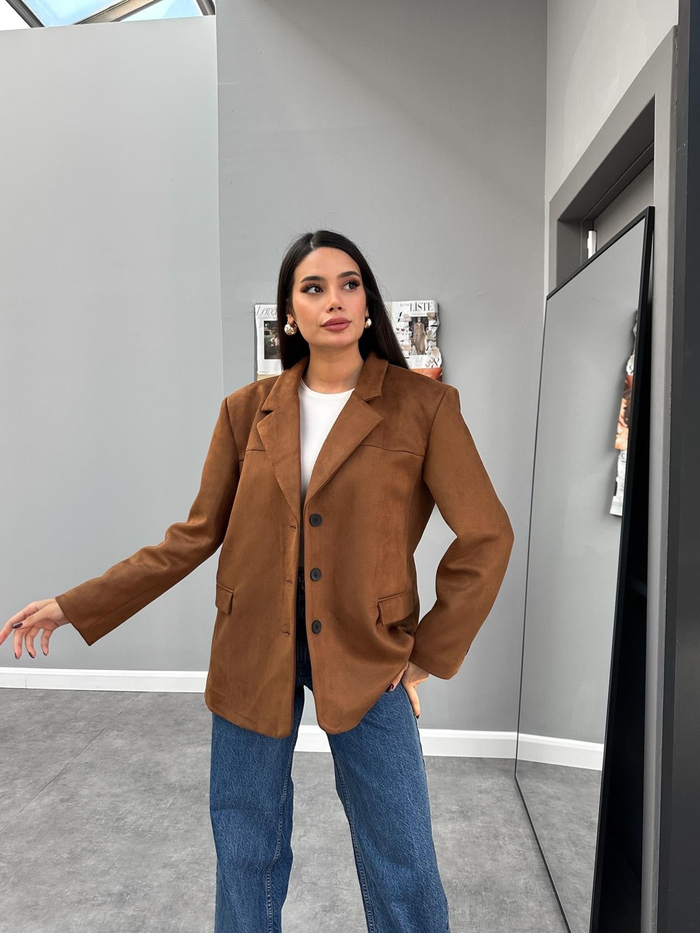 Taba Oversize Süet Blazer Ceket