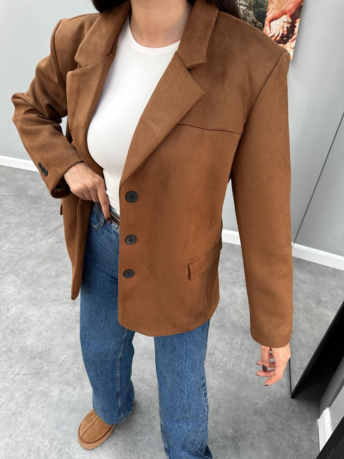 Taba Oversize Süet Blazer Ceket