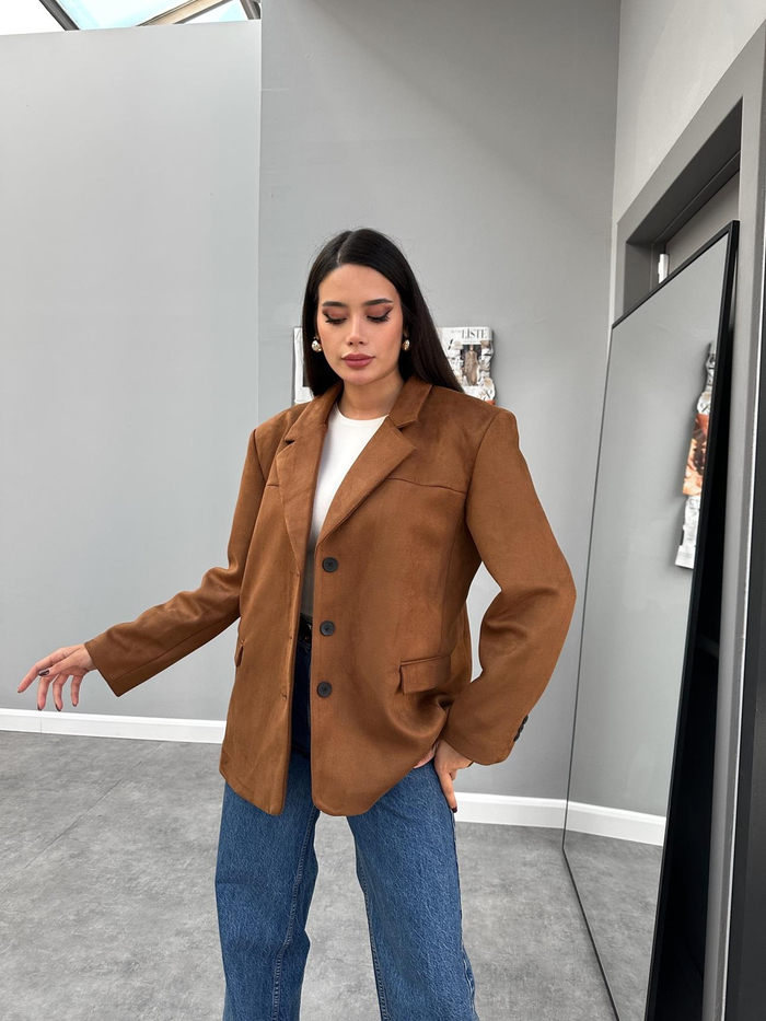 Taba Oversize Süet Blazer Ceket