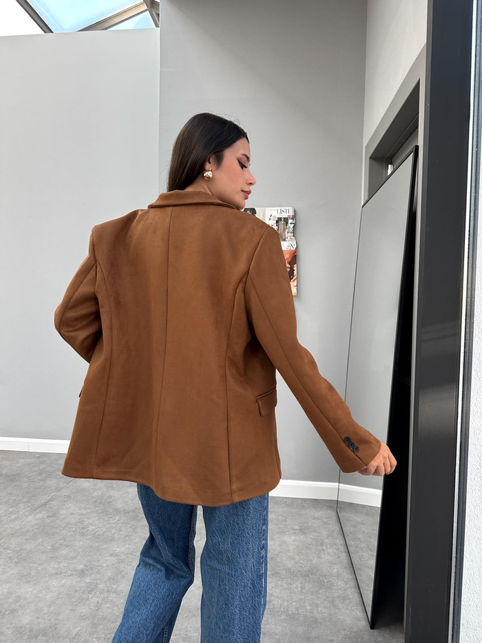 Taba Oversize Süet Blazer Ceket