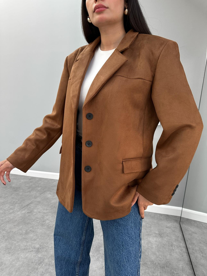 Taba Oversize Süet Blazer Ceket