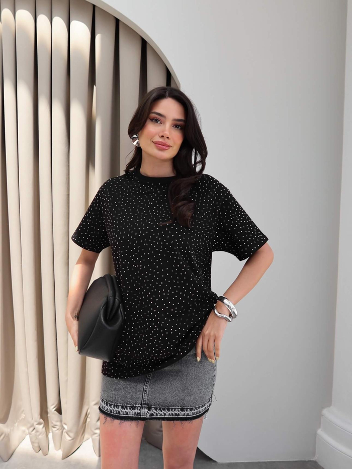 Taş Baskı Parıltılı Tshirt
