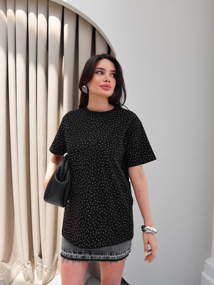 Taş Baskı Parıltılı Tshirt