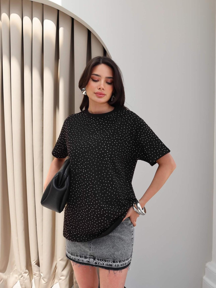 Taş Baskı Parıltılı Tshirt