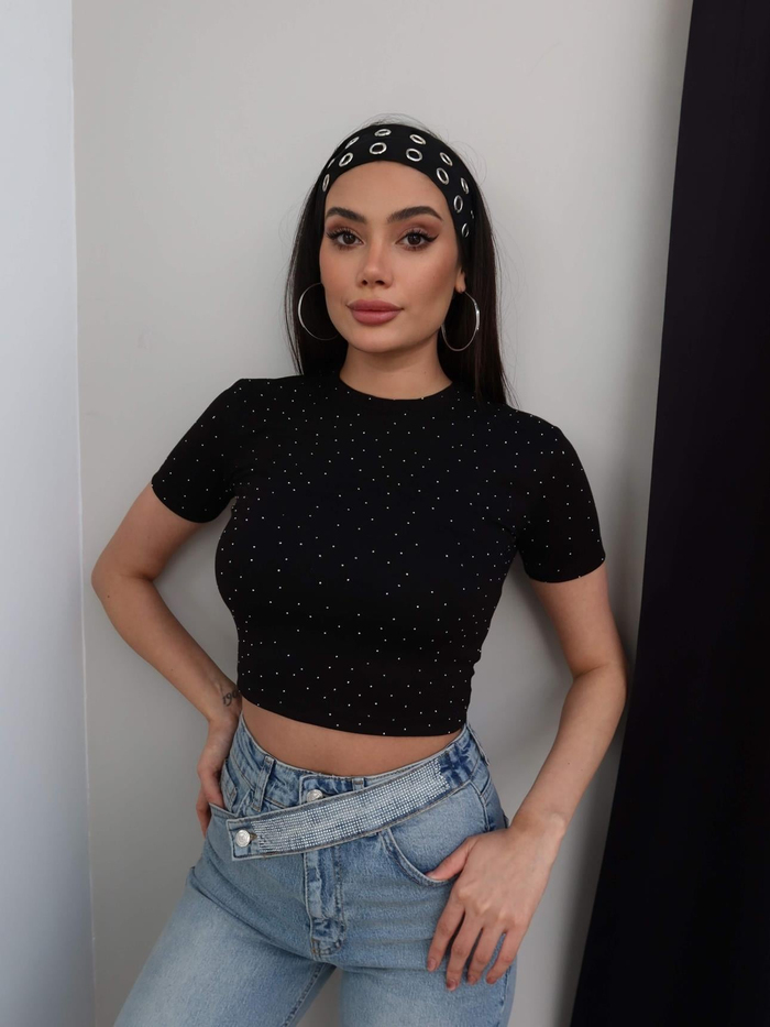 Taş Baskılı Crop Tshirt