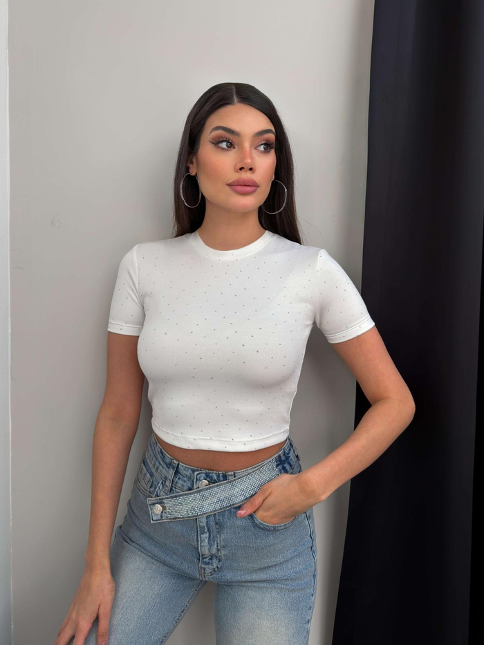 Taş Baskılı Crop Tshirt