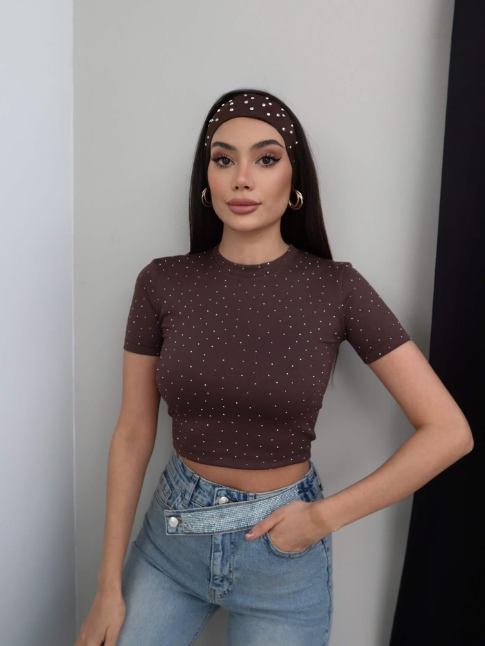 Taş Baskılı Crop Tshirt