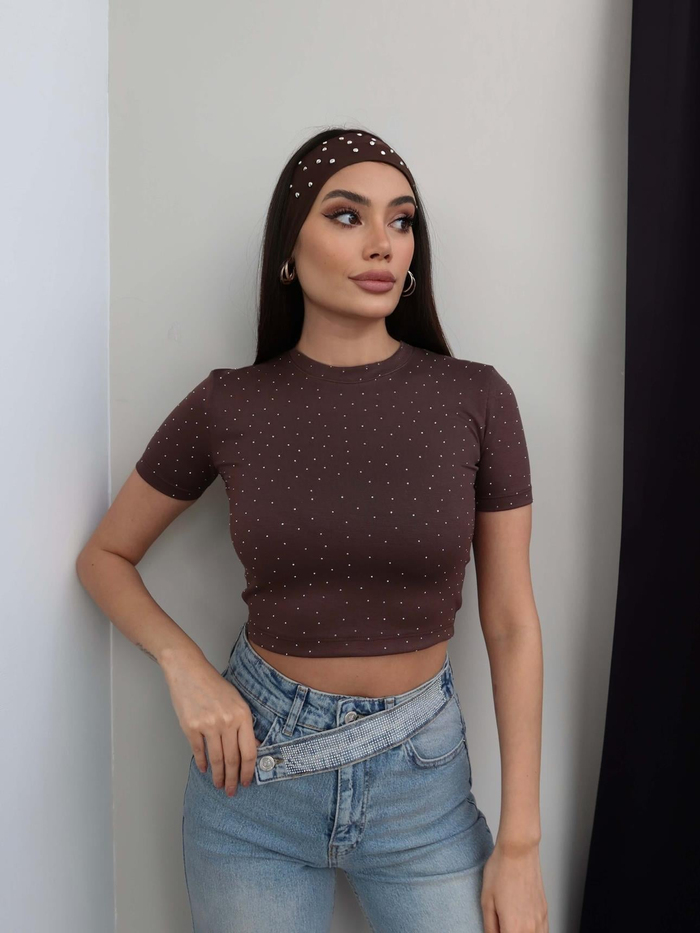 Taş Baskılı Crop Tshirt
